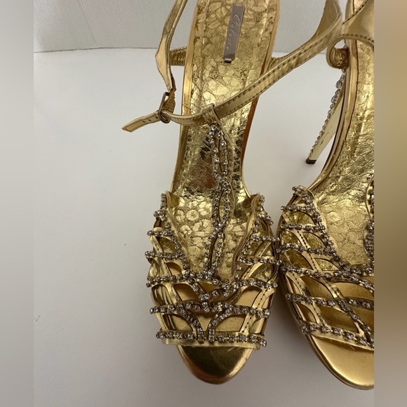 Celeste Gold Rhinestone Stiletto Heels Jewel Back Detail Y2K Size 10 - Picture 4 of 15